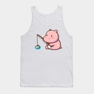 cute hippo fishing Tank Top